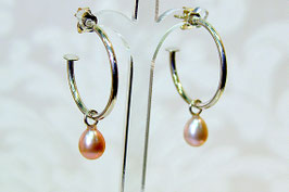 Oorring met roze parel druppel