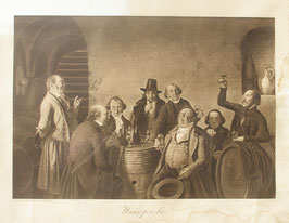 Lithografie "Weinprobe" im Holzrahmen