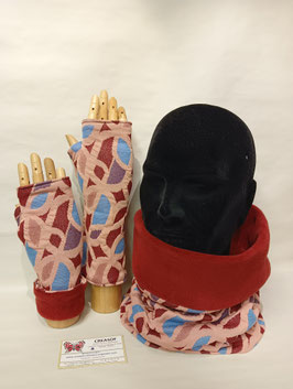 Tour de cou + mitaines , écharpe tube, snood. Jersey épais et polaire.