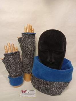 Tour de cou + mitaines , écharpe tube, snood. Jersey épais et polaire.