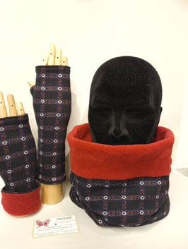 Tour de cou + mitaines , écharpe tube, snood. Jersey épais et polaire.