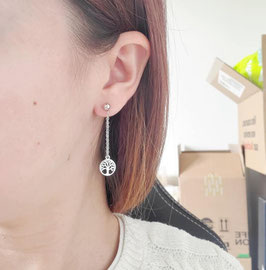 Boucles d'oreilles arbre de vie acier inoxydable