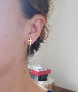 Boucles d'oreilles croix acier inoxydable or
