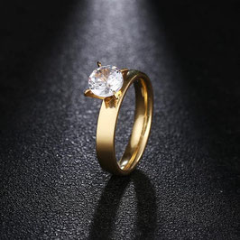 Bague zirconium fiançailles acier inoxydable or