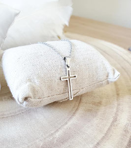 Collier pendentif croix acier inoxydable or/argent