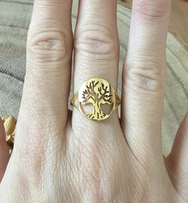 Bague arbre de vie acier inoxydable or fin n.2