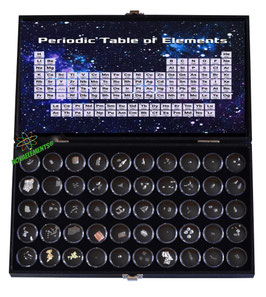 Exhibition box with 50 elements of the periodic table