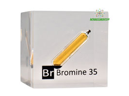 Bromine ampoule liquid and gaseous phase 50mm acrylic cube