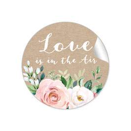 24 Sticker "Love ist in the Air" - Kraftpapier Look Rosen apricot laches grün