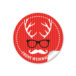 24 Sticker "Frohe Weihnachten"  - Hipster Hirsch - rot
