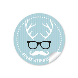 24 Sticker "Frohe Weihnachten"  - Hipster Hirsch - graublau