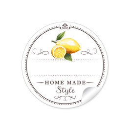24 Sticker "Home Made Style"- Zitrone - weiß