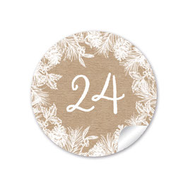 24 Sticker Adventskalenderzahlen - Weihnachtskranz - Natur weiß