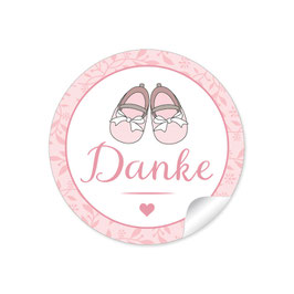 24 Sticker "Danke" - Babyschühchen - rosa