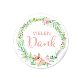 24 Sticker "Vielen Dank" - Rosenkranz - rosa grün apricot