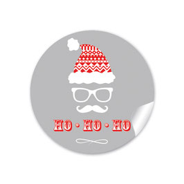 24 Sticker "Ho Ho Ho" Hipster Weihnachtsmann / Nikolaus - GRAU