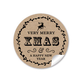24 Sticker "Merry X Mas" Vintage Retro NATUR SCHWARZ Kraftpapier Look