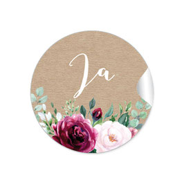 24 Sticker "Ja" - Vintage Retro - Kraftpapier Look rot rosa grün braun
