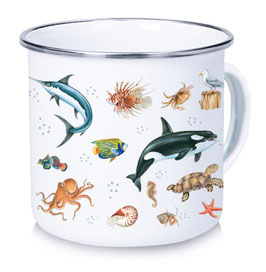 Emaille Tasse Becher MEERESTIERE • 300 ml