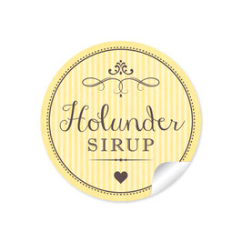 24 Sticker "Holundersirup" - Retro Style - gelb
