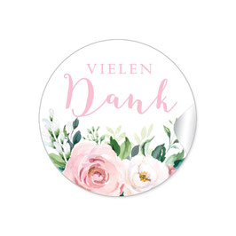24 Sticker Vielen Dank - Rosen Blätter Zweige grün rosa weiß