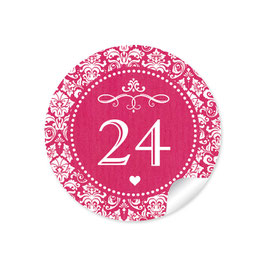 24 Sticker Adventskalenderzahlen - Vintage - fuchsia rot