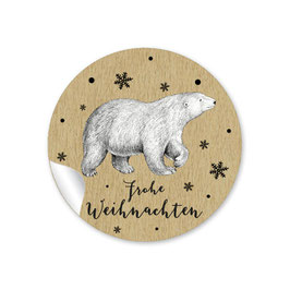 24 Sticker FROHE WEIHNACHTEN - Eisbär Senf gelb / Ocker