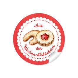 24 Sticker "Aus der Weihnachtsbäckerei"- Gebäck - rot