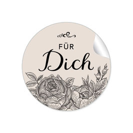24 Sticker "Für Dich" - Rosen - beige / schwarz