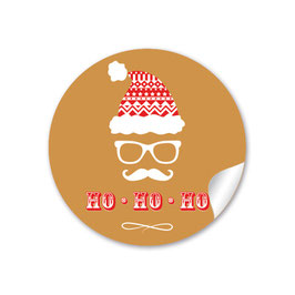 24 Sticker "Ho Ho Ho" Hipster Weihnachtsmann / Nikolaus - SENF OCKER