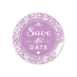 24 Sticker "Save the Date" - Vintage  Retro Ornamente - dunkel lila