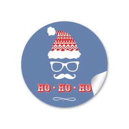24 Sticker "ho Ho Ho" Hipster Weihnachtsmann / Nikolaus - BLAU
