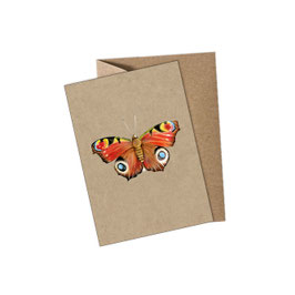 Postkarte Schmetterling Pfauenauge - gedruckt auf original Kraftpapier Karton - mit Umschlag / ohne Umschlag