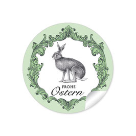 24 Sticker "Frohe Ostern" - Hase Vintage - grün