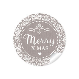 24 Sticker "Merry X mas" -  Vintage Ornamente - sand