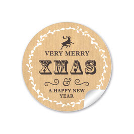 24 Sticker "Very Merry XMAS & a happy new year"- Retro  - natur