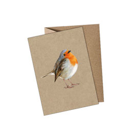 Postkarte Rotkehlchen Vogel - gedruckt auf original Kraftpapier Karton - mit Umschlag / ohne Umschlag