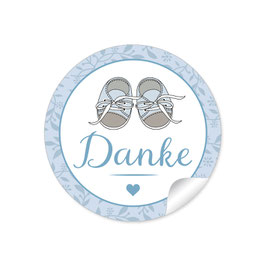 24 Sticker "Danke" - Babyschühchen - blau