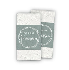 Freudentränen Taschentücher Banderole + Klebepunkte zum verschließen - Kranz weiß Kraftpapier Look grün für Gastgeschenke Kirche Trauung