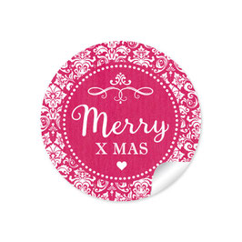 24 Sticker "Merry X mas" -  Vintage Ornamente - fuchsia rot