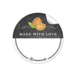 24 Sticker MADE WITH LOVE- HOMEMADE WALNUSS- Kreidetafel schwarz weiß - mit Freitextfeld BREIT