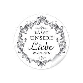 24 Sticker "Lasst unsere Liebe wachsen" - Vintage Ornamente - schwarz