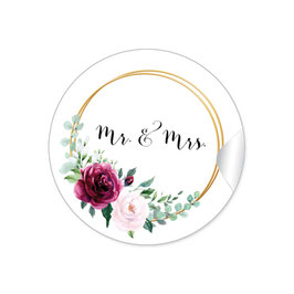 24 Sticker "MR. and MRS. - Ringe Rosen rot rosa grün