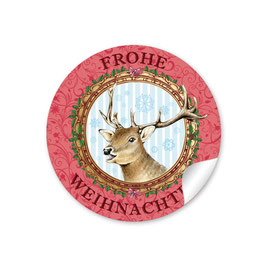 24 Sticker "Frohe Weihnachten" -  Hirsch - rot