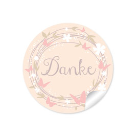 24 Sticker "Danke" - Schmetterlinge - creme / rosa
