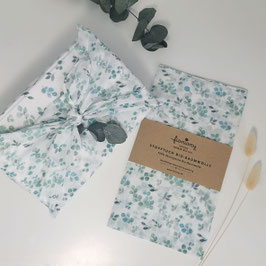 STOFFTUCH BIO-BAUMWOLLE Eukalyptus 60x60 cm Geschenk-Verpackung nachhaltig plastikfrei wiederverwendbar Taufe Hochzeit Weihnachten