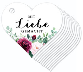 12 HERZ ANHÄNGER • Mit Liebe gemacht •  Boho Rosen rosa rot grün