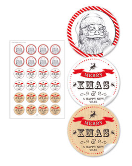 24 Sticker "Merry XMAS"- Weihnachtsmann - gemischt