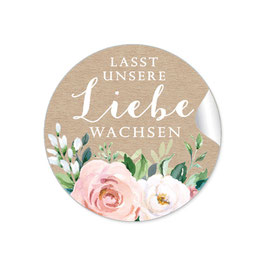 24 Sticker "Lasst unsere Liebe wachsen" - Kraftpapier Look Rosen Blüten Blätter Apricot weiß grün
