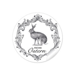 24 Sticker "Frohe Ostern" - Hase Vintage - weiß